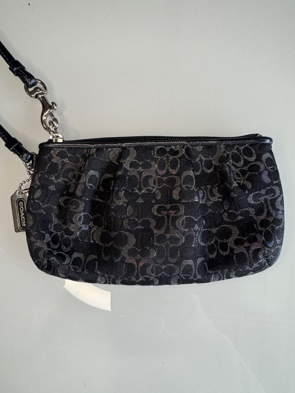 Coach Optic Signature Lurex Black Wristlet with silver thread detailing
